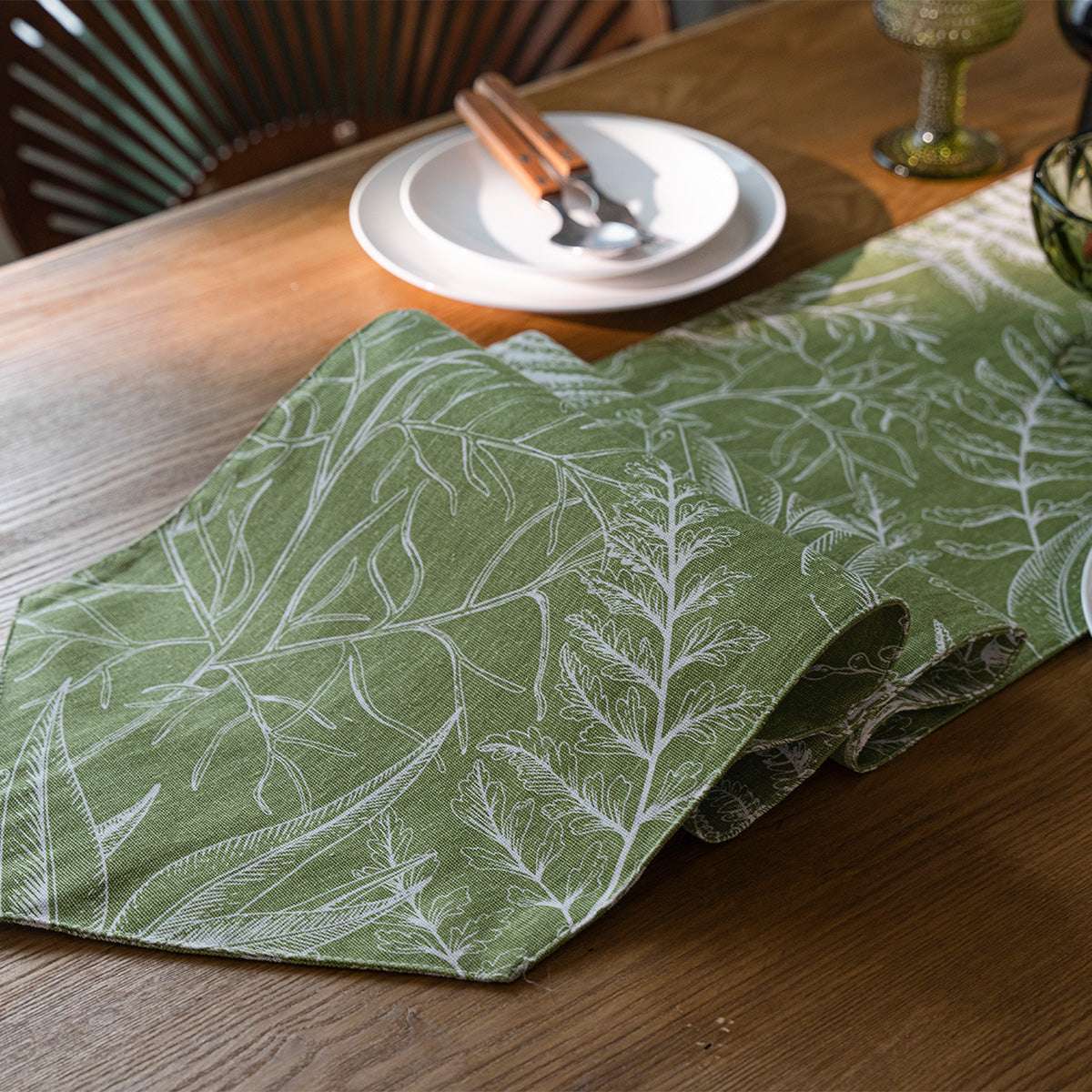 Fern Meadow Cotton Table Runner - Merry Green Homeware