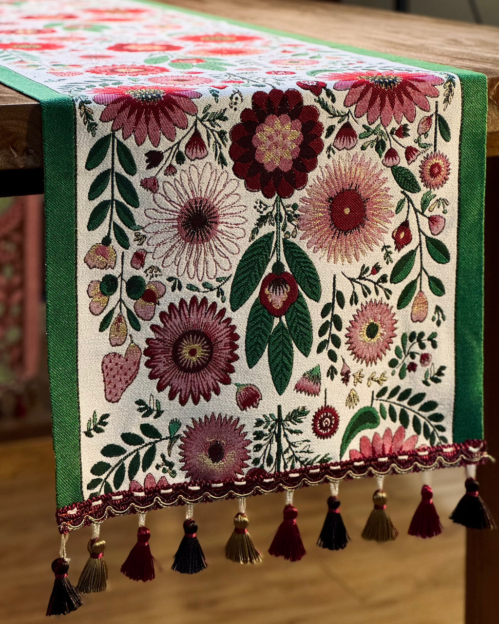 Bloomsbury Garden Jacquard Table Runner - Merry Green Homeware