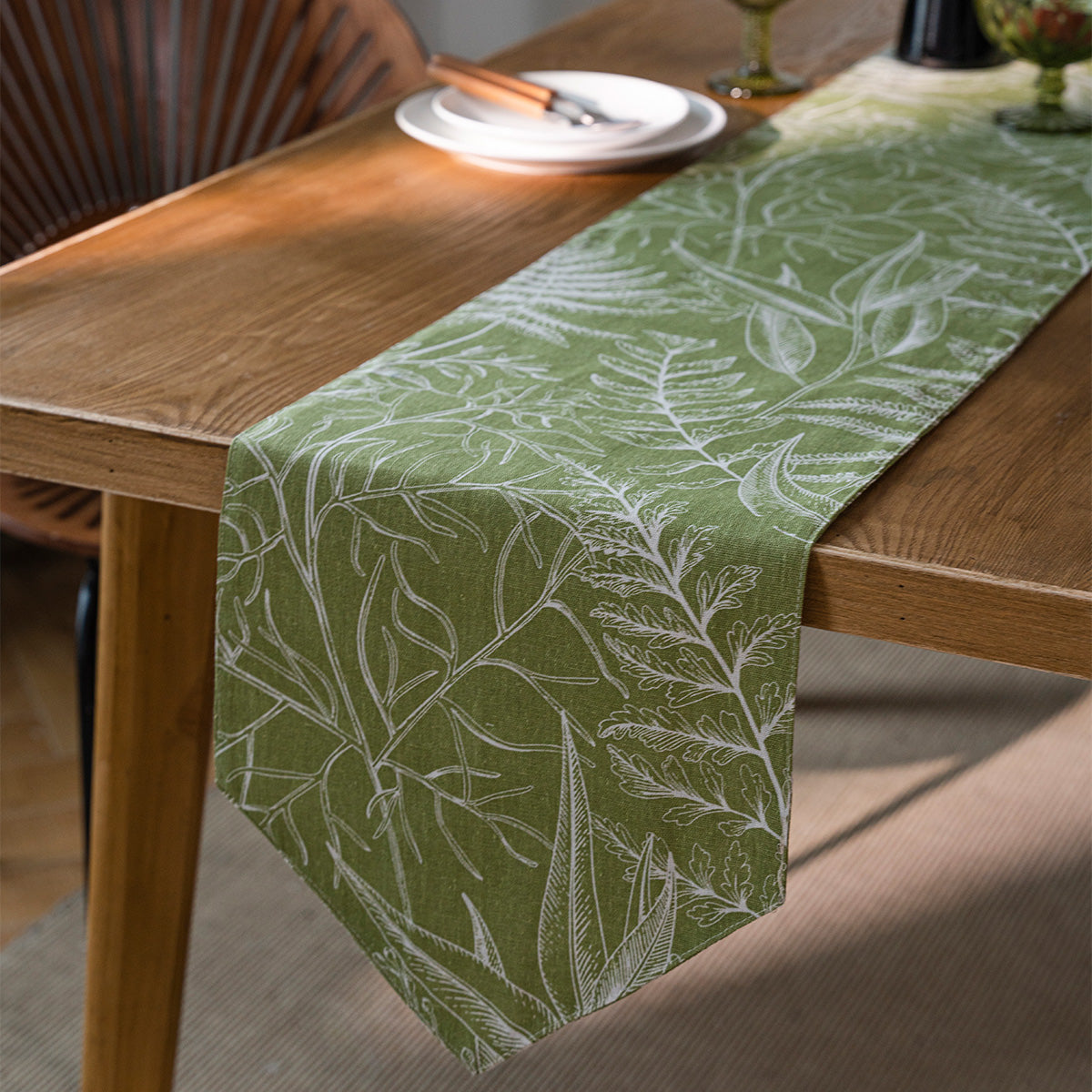 Fern Meadow Cotton Table Runner - Merry Green Homeware