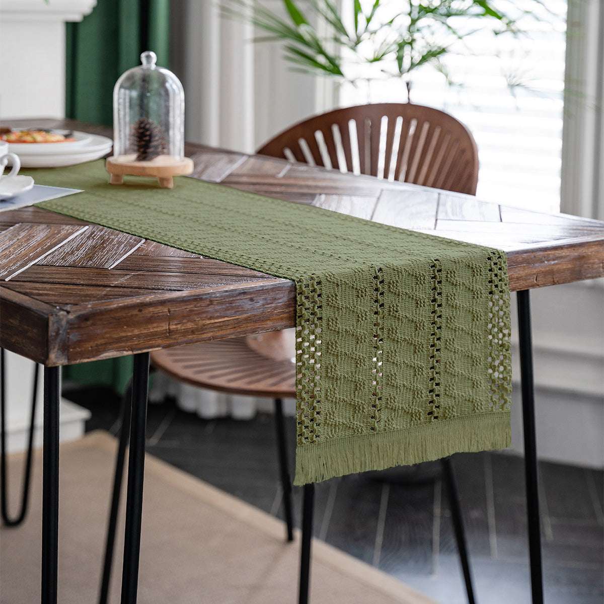 Moss Path Woven Table Runner - Merry Green Homeware