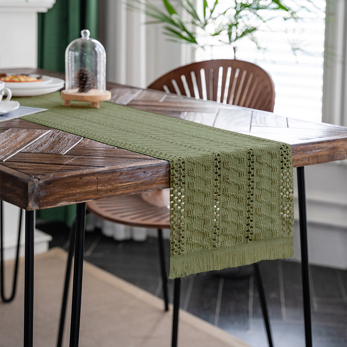 Moss Path Woven Table Runner - Merry Green Homeware