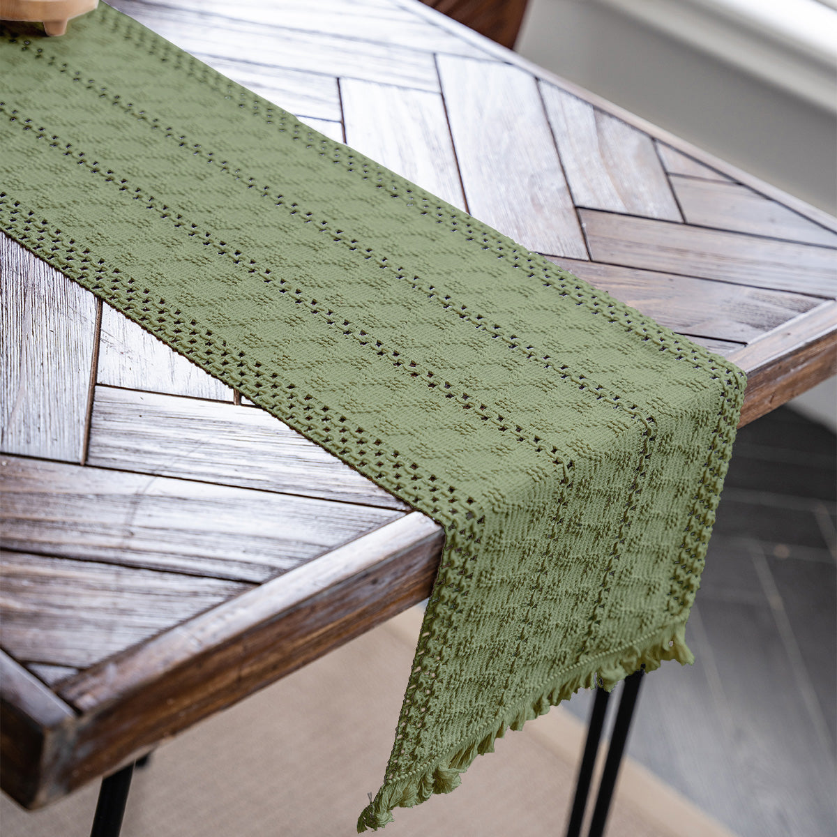 Moss Path Woven Table Runner - Merry Green Homeware