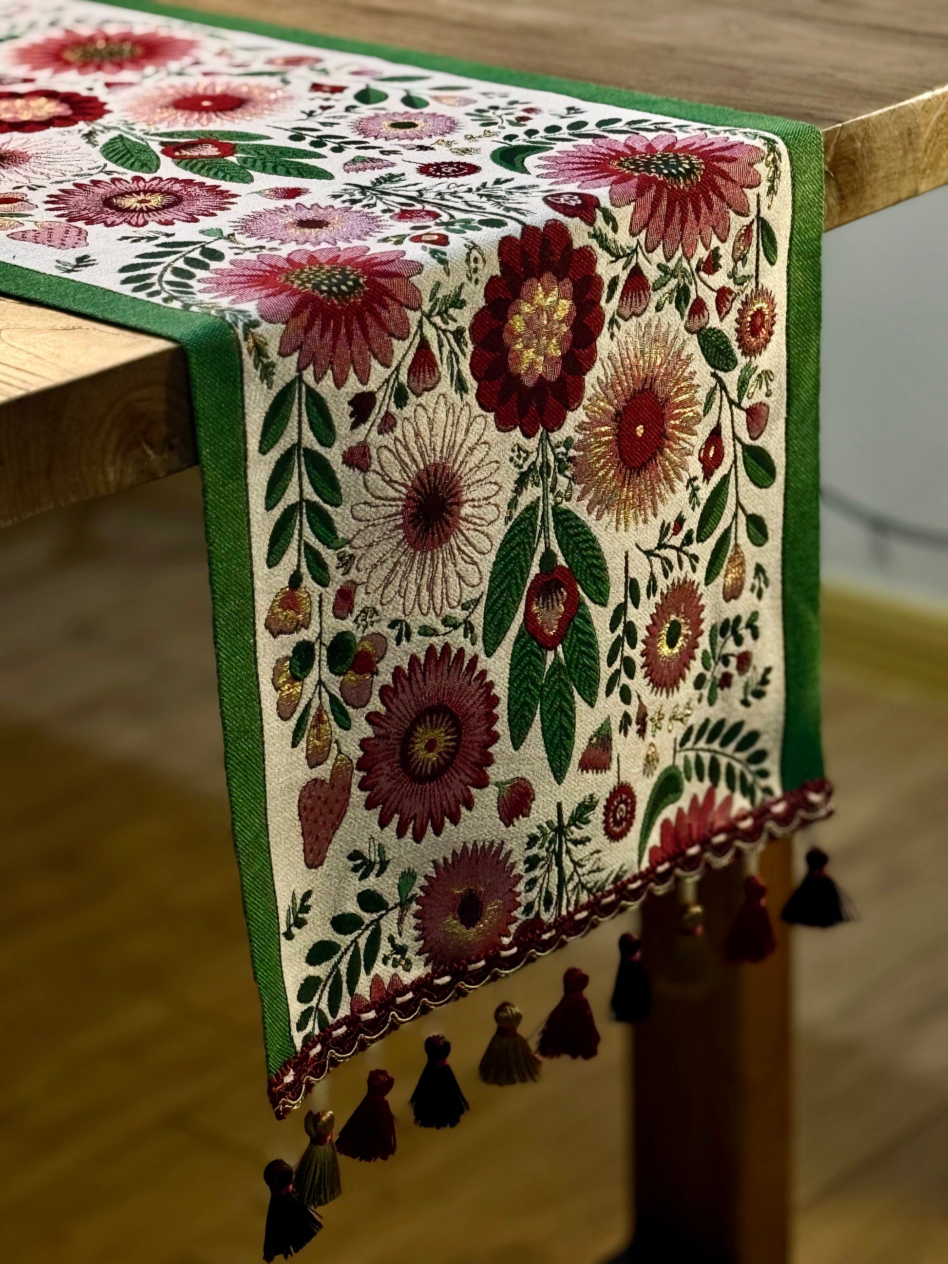 Bloomsbury Garden Jacquard Table Runner - Merry Green Homeware
