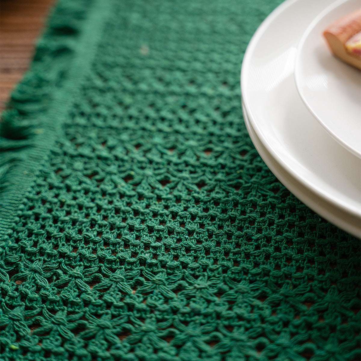 Forest Green Cotton & Jute Woven Table Runner - Merry Green Homeware