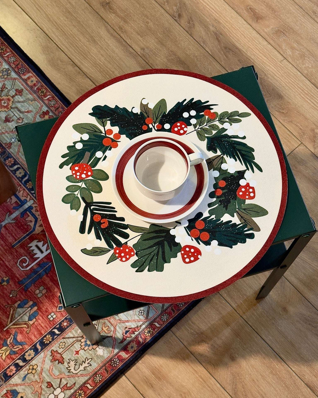 Winter Wreath Placemat – Herb & Berry | Round Festive Table Mat for Christmas