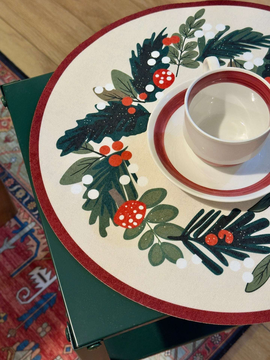 Winter Wreath Placemat – Herb & Berry | Round Festive Table Mat for Christmas