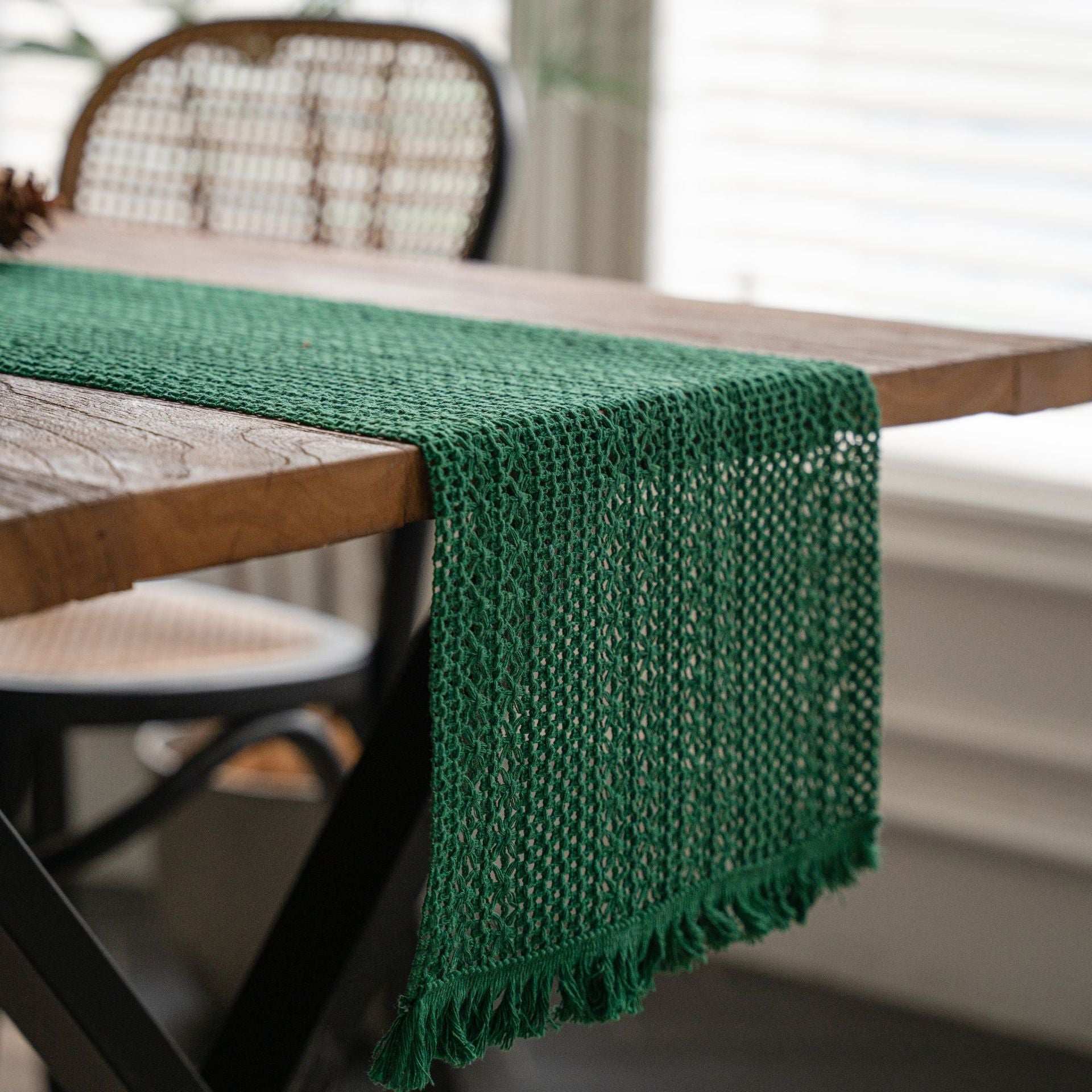 Forest Green Cotton & Jute Woven Table Runner - Merry Green Homeware