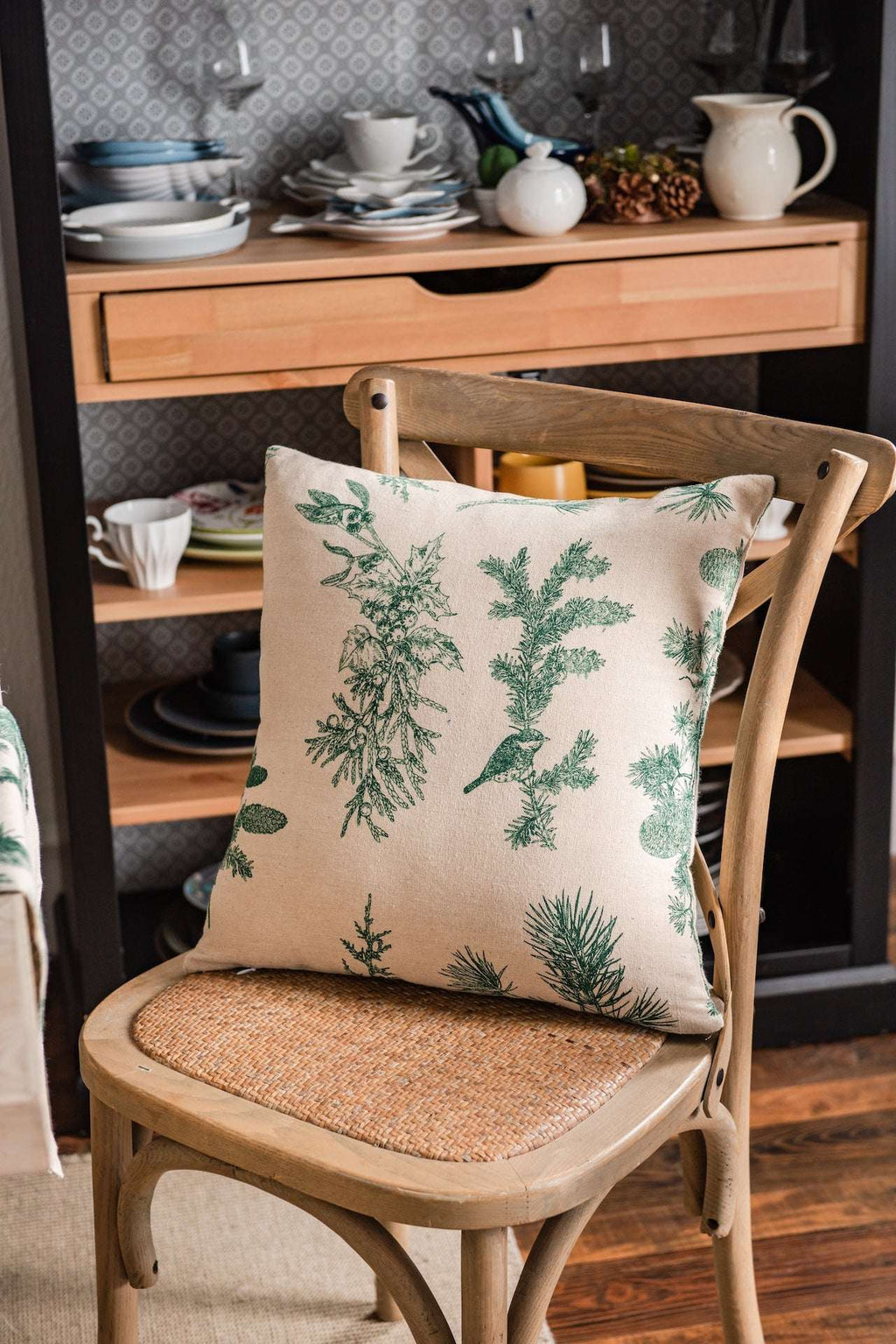 Cushion Cover with Pinecone Print - Merry Green Homeware