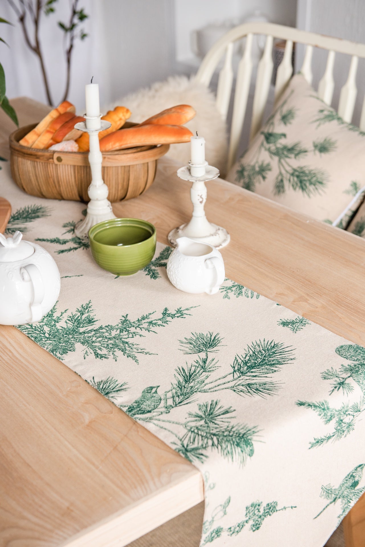 Table Runner with Pinecone Print - Merry Green Homeware