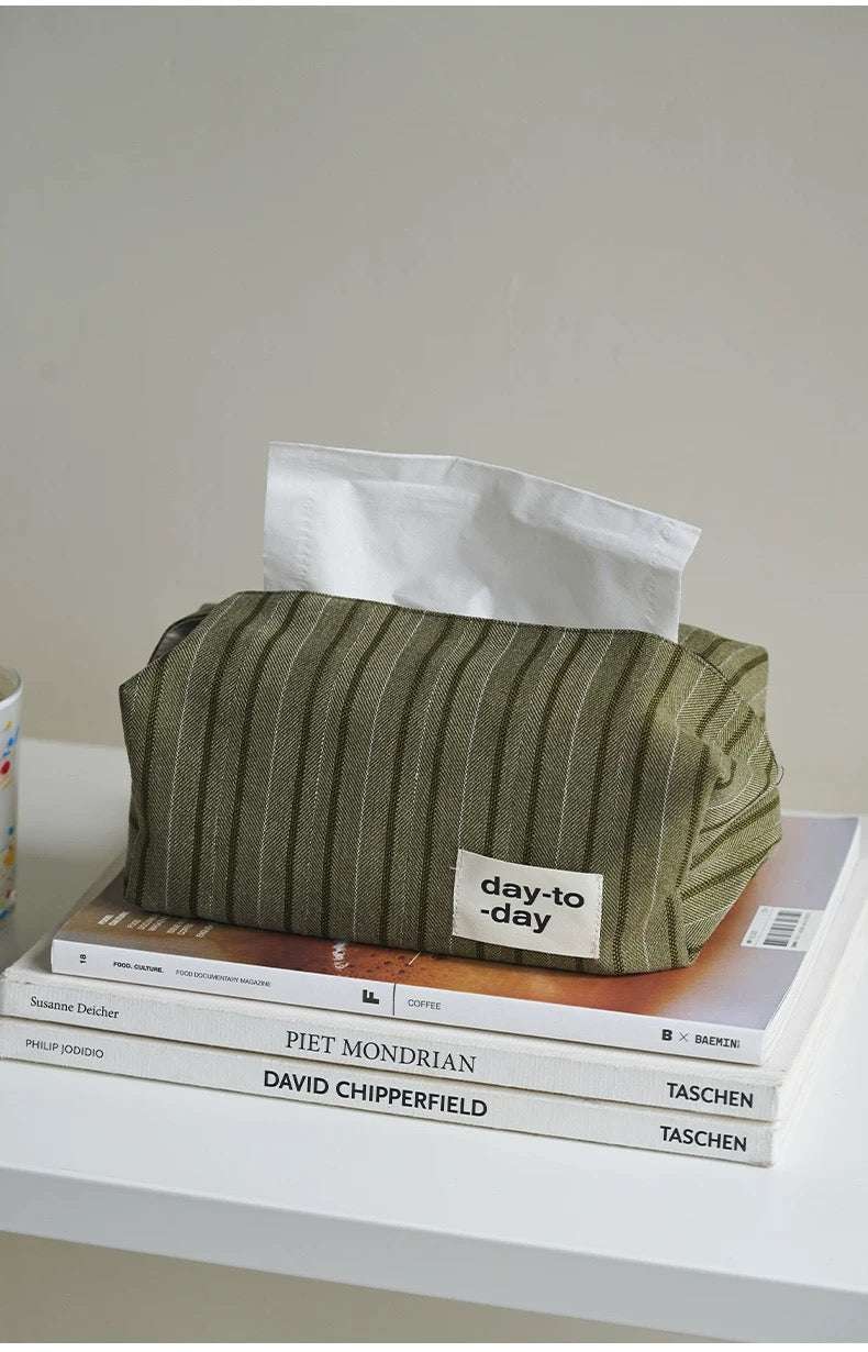 Striped Fabric Tissue Box Cover - Merry Green Homeware