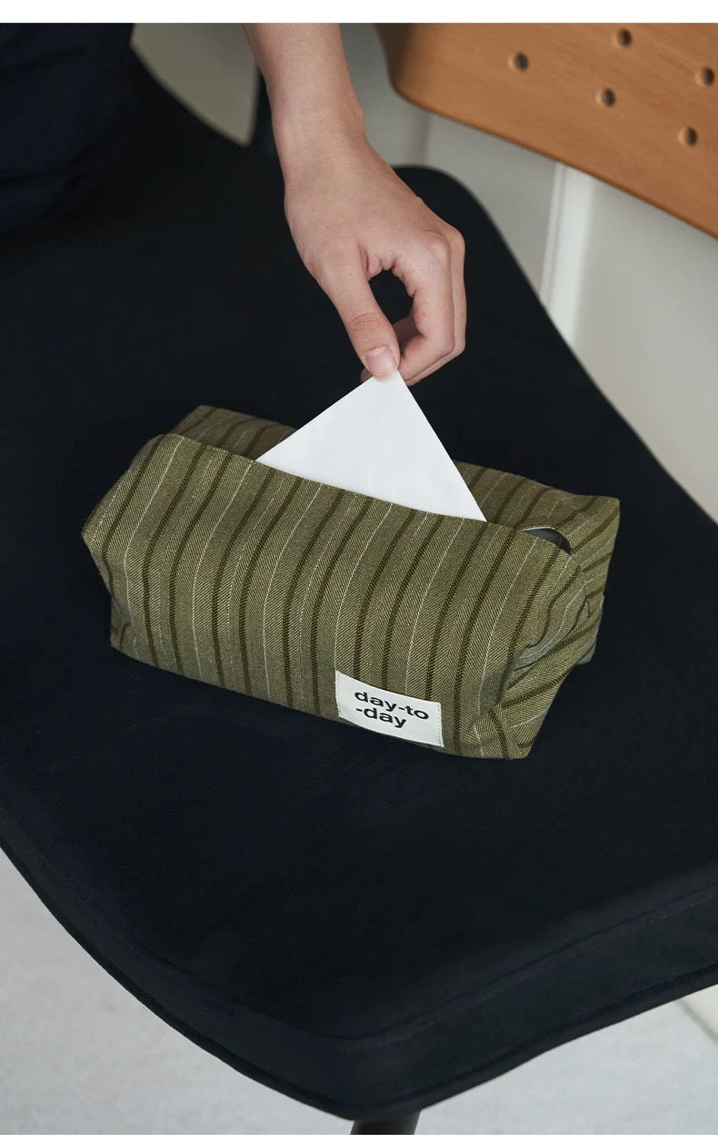 Striped Fabric Tissue Box Cover - Merry Green Homeware