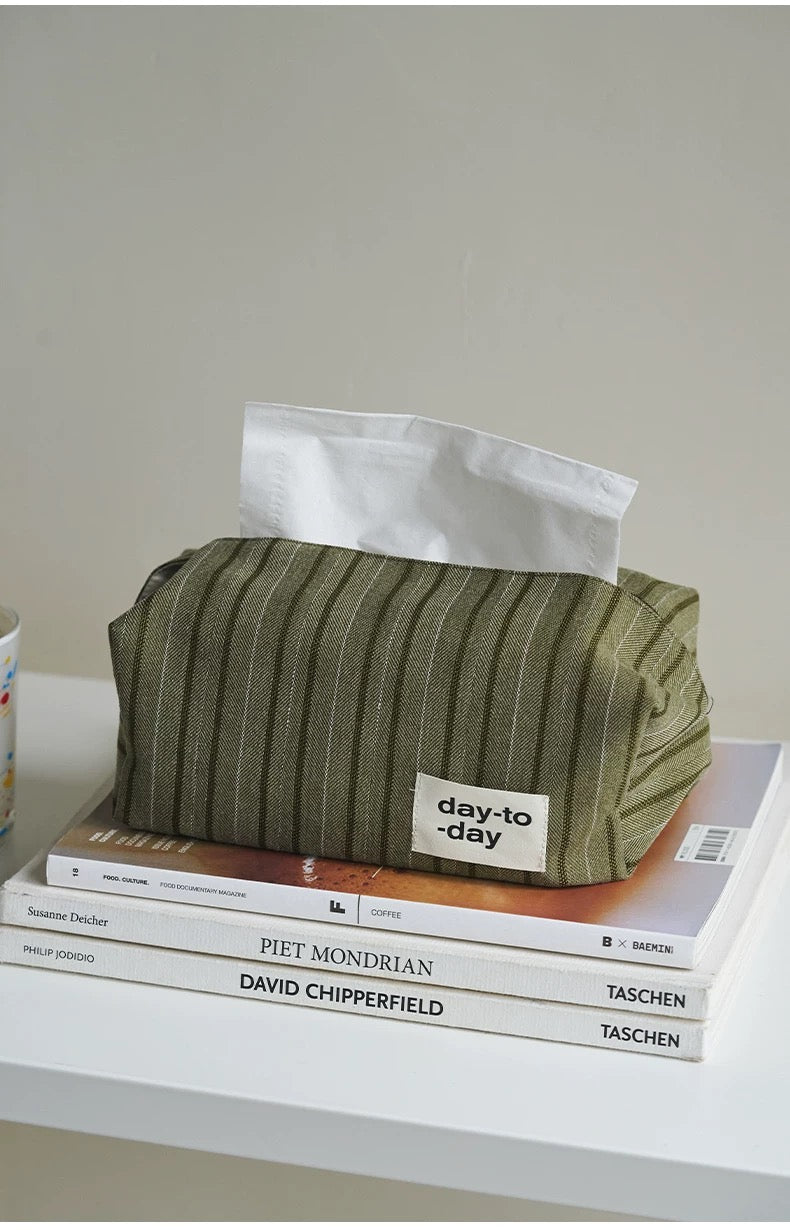Striped Fabric Tissue Box Cover - Merry Green Homeware