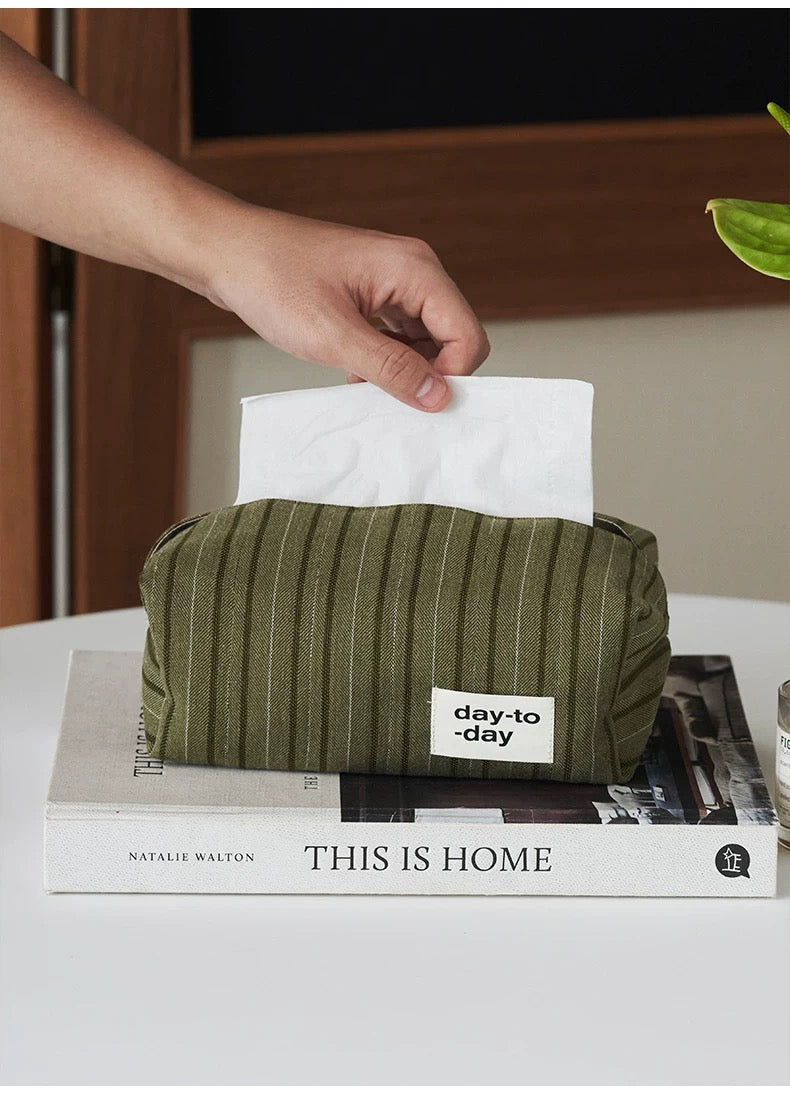 Striped Fabric Tissue Box Cover - Merry Green Homeware